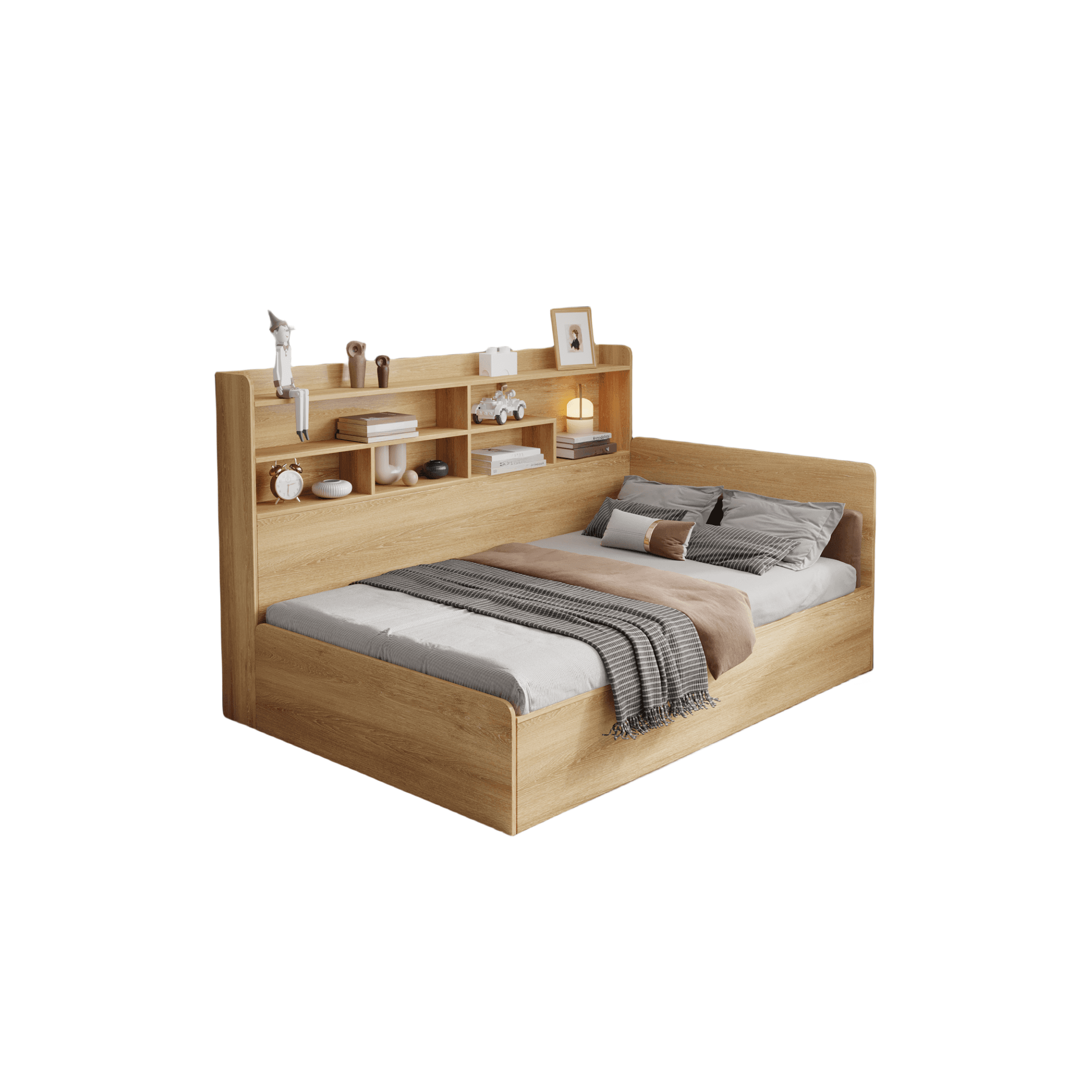 Lumber Framed Rectangle Bed with Natural Headboard for Living Room in a Modern Style - image 5