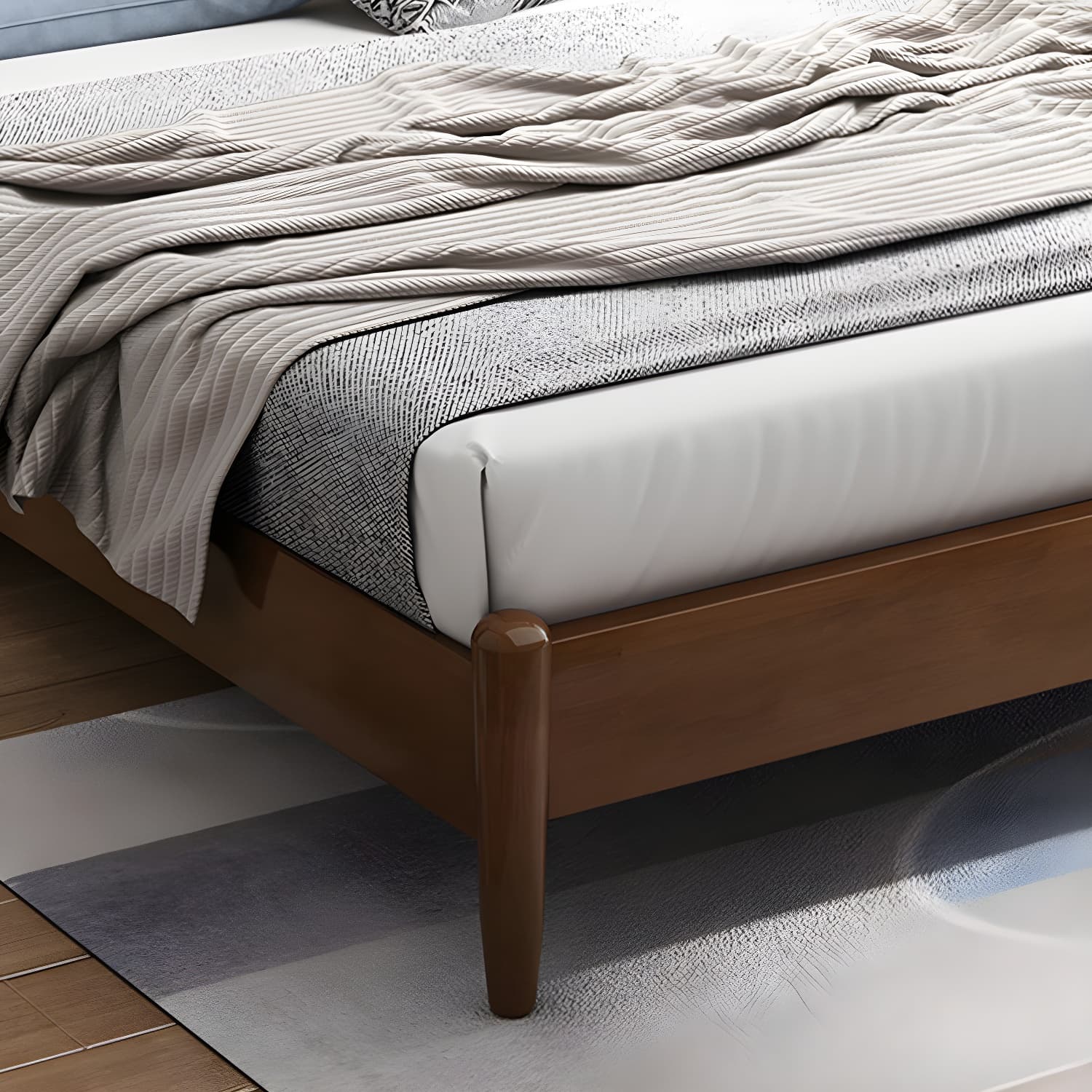 Northern European Solid Wood Bed Frame Mattress Included Panel Bed with Headboard - image 7