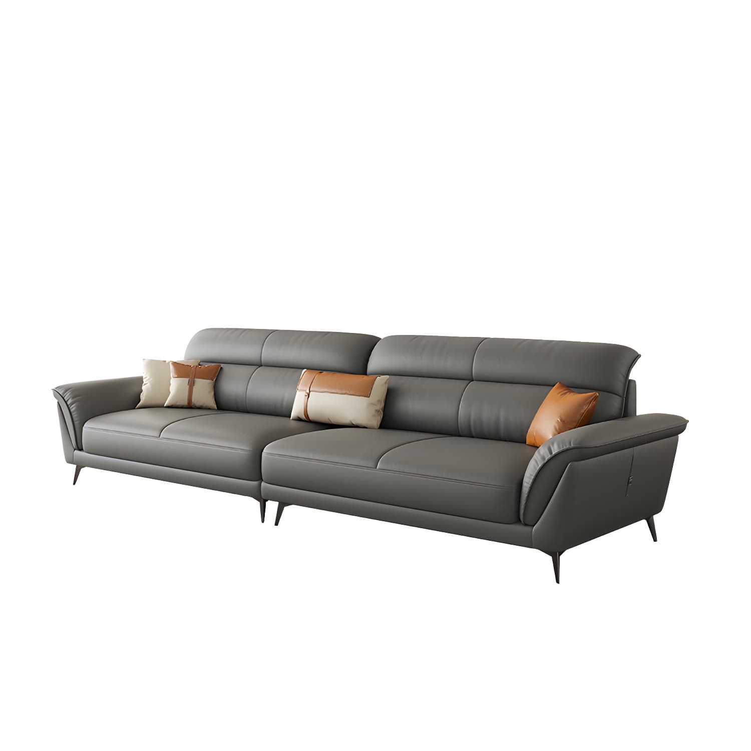 Modern Gray Leather Sectional Sofa with Flared Arms and Storage Not Included - image 5