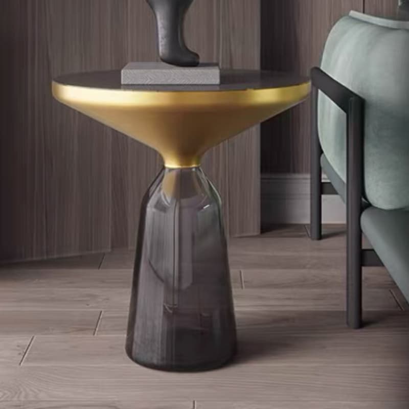 Small Size Modern Round Black Glass Coffee Table - Pedestal Base, Non-Upholstered - image 3