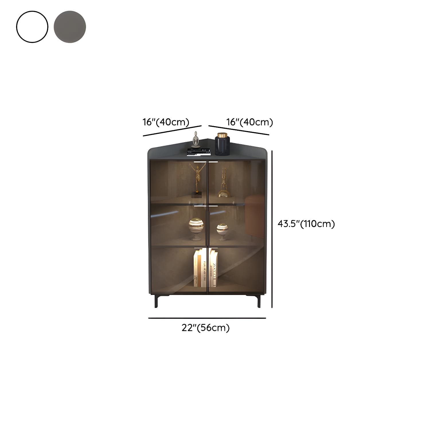 Modern Black Corner Accent. Wood Countertop. Glass Doors. Cabinets included - image 10