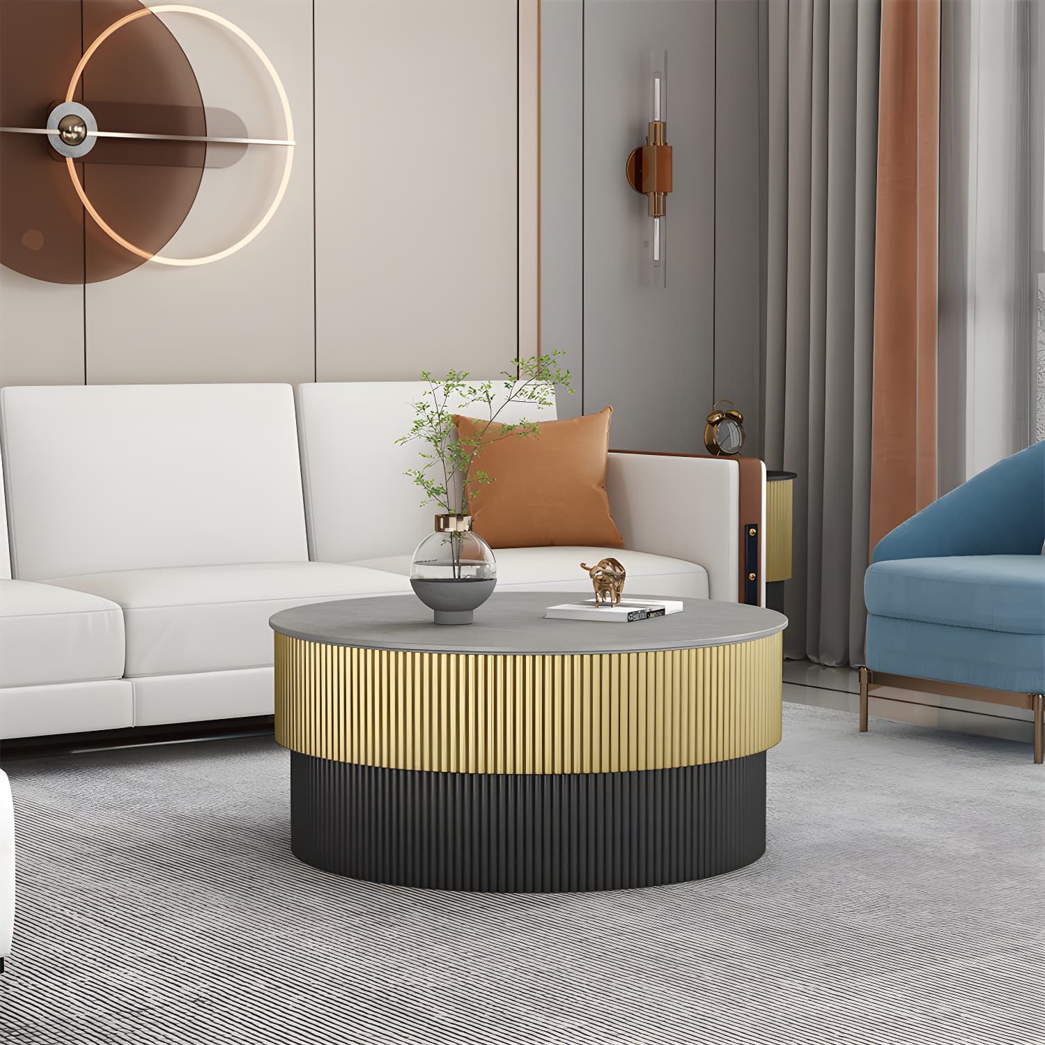 Round Slate Coffee Table Glam Pedestal No Distressing Single Coffee Table - image 7