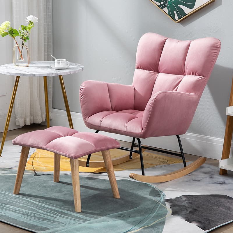 Contemporary Alloy Cushioned Living Room Rocking Chair 2 Piece Set with Footstool & Recessed Arm - image 15