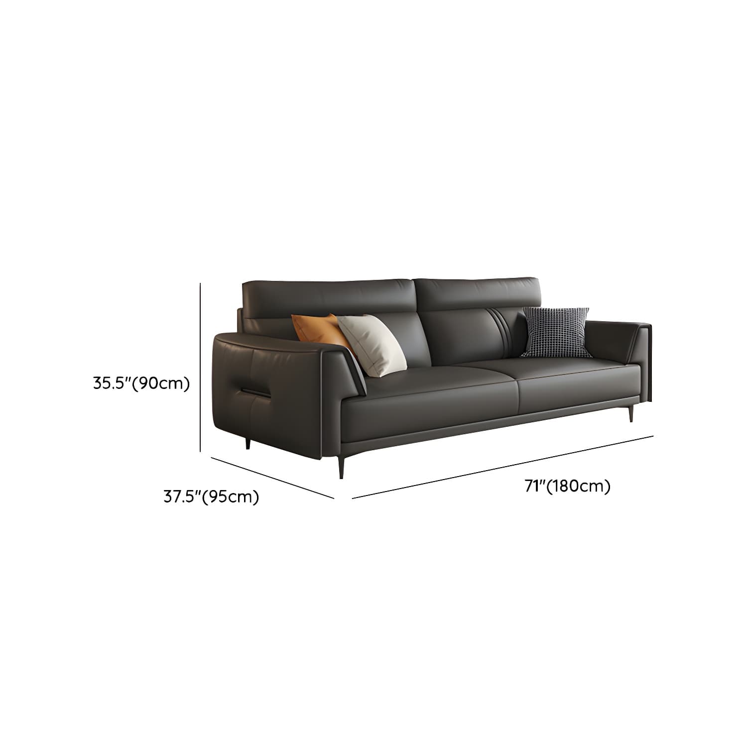 Modern Black Leather Stationary Sectional Sofa with Flared Arm and Cushion Back - image 10