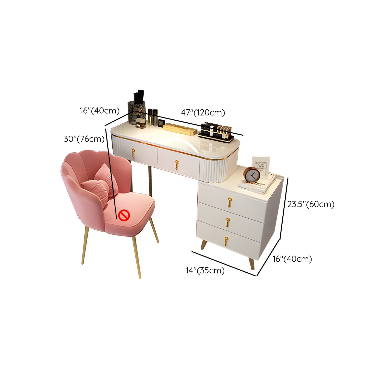 Removable Makeup Counter Bedroom Vanity Dressing Table with Lighted Mirror - image 23