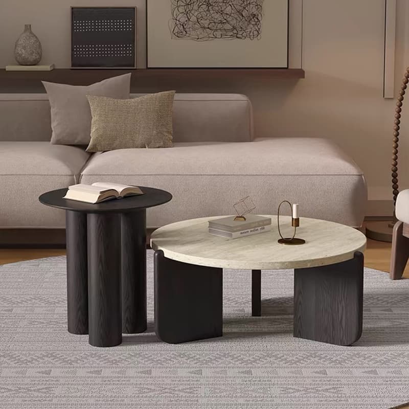 Orbicular Travertine/Lumber Coffee Table with Wooden Legs for Home - image 3