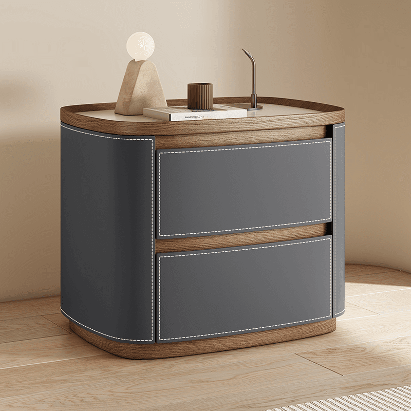 Modern Simple Style Nightstand With Drawer Storage Featuring 2 Drawers and Stone Countertop