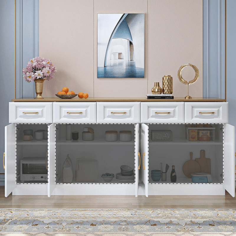 Standard/Narrow Sideboard in Timber with Drawers, 5 Doors/3 Doors/2 Doors, 2 Shelves/3 Shelves/One Internal Shelf and 5 Drawers/4 Drawers/3 Drawers in a Trendy Style - image 9