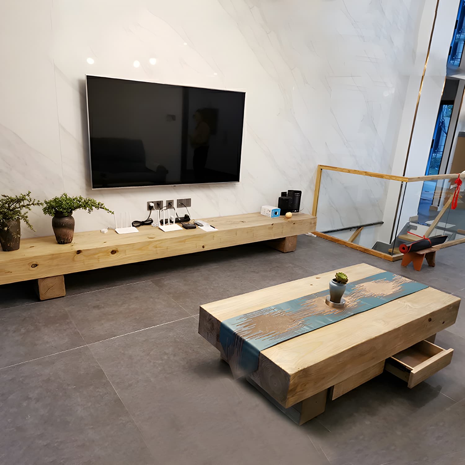 Scandinavian Natural TV Stand Console in Pine Wood - 15.7" H - image 12