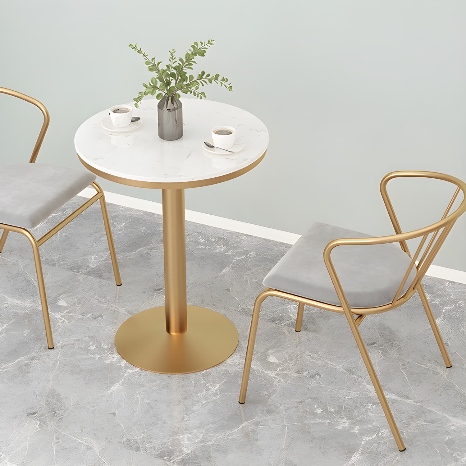 Metal Traditional Luxury Round Table White Stone Top Table with Pedestal Base - image 11
