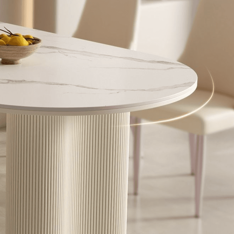 Modern Simple Style Oval Slate Dining Table Set with Dual Footing, Solid Back Panel in Chalk Color - image 5