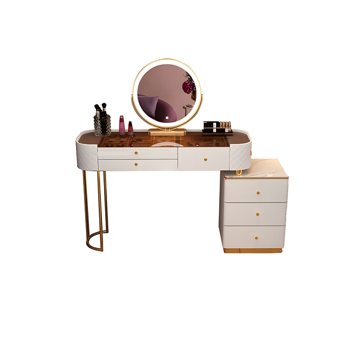 Lighted Mirror & Jewelry Makeup Vanity Metal Dressing Table Stool Set - image 18