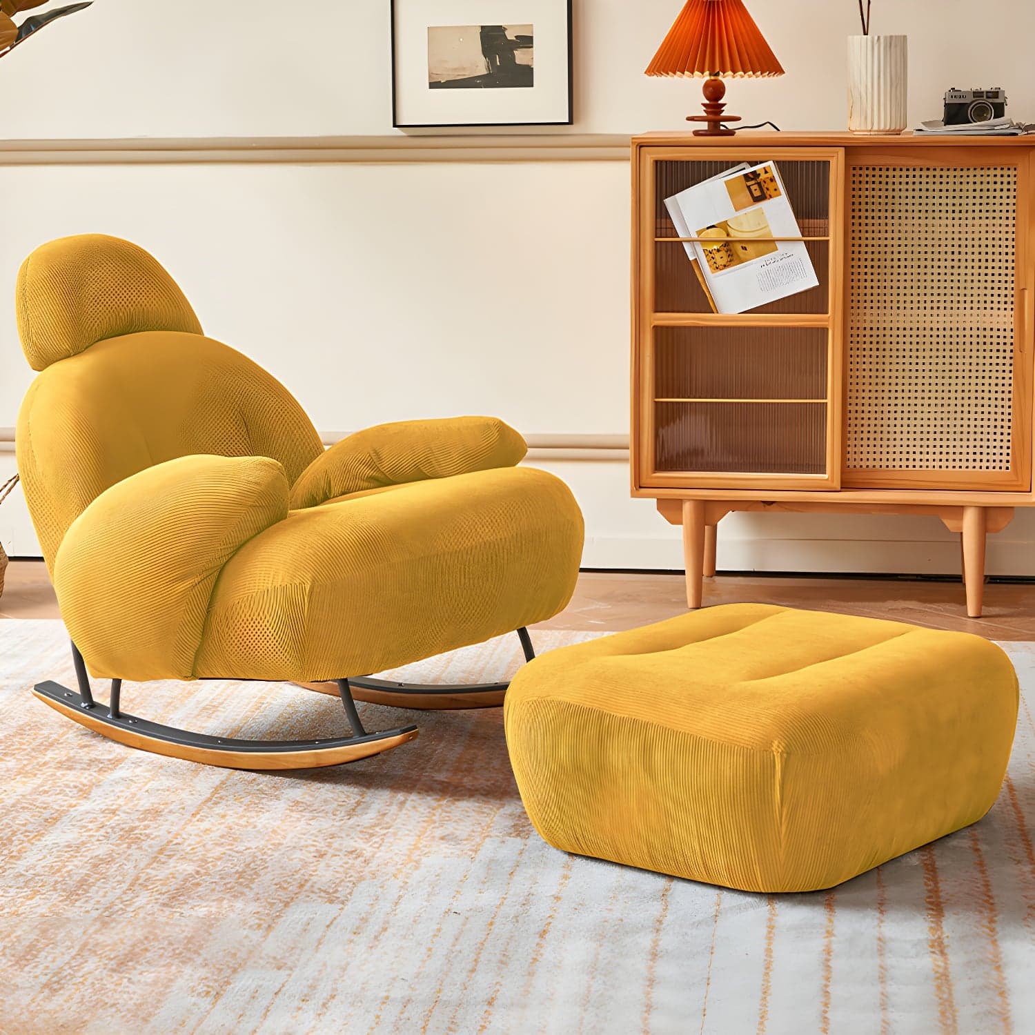 Spindle Living Room Contemporary Reclining Upholstered Rocking Accent Chair - image 8