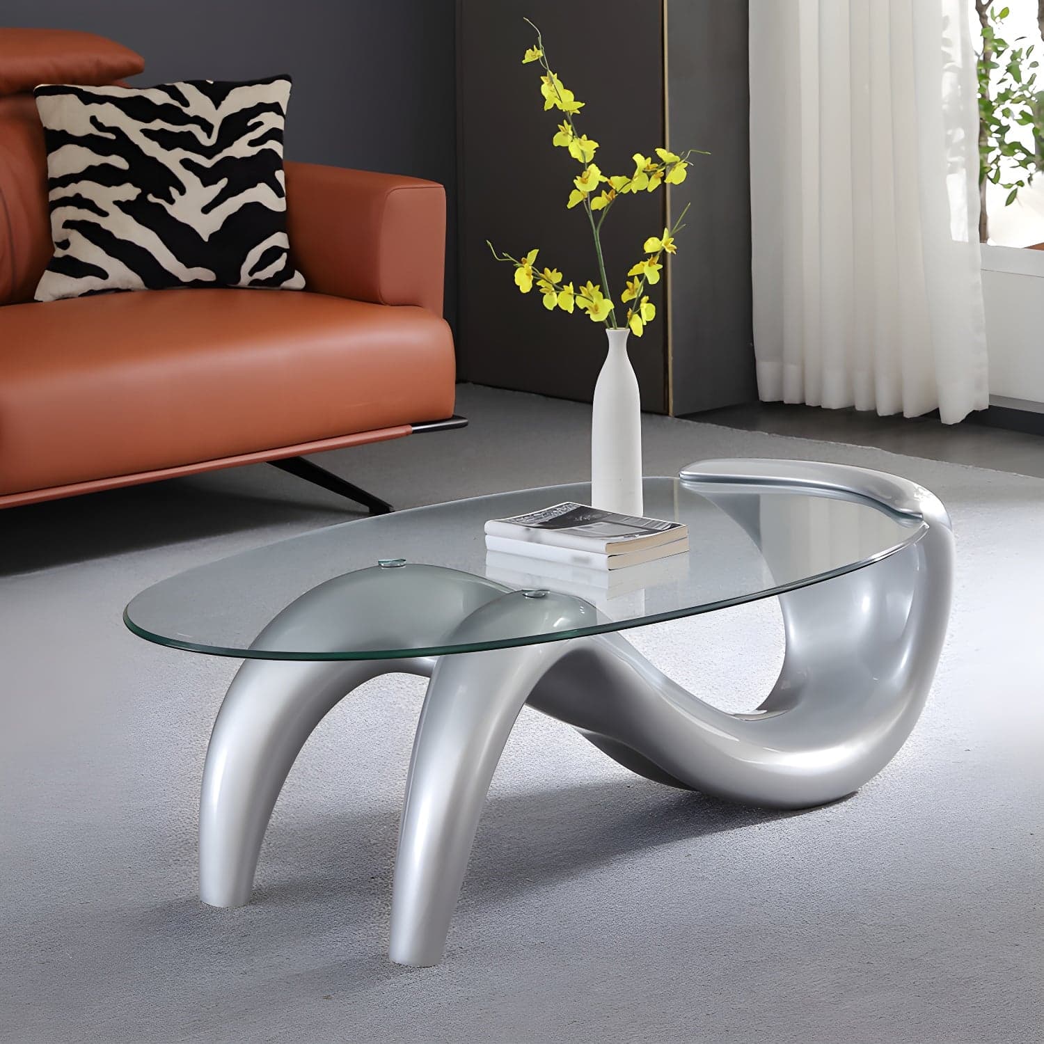Abstract Coffee Table Contemporary Glass 15.7" Cocktail Table - image 7