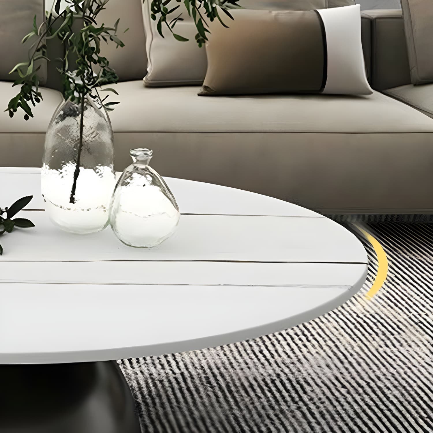 Round Stone Glam Coffee Table with Pedestal Iron Base and Built-in Storage - image 11