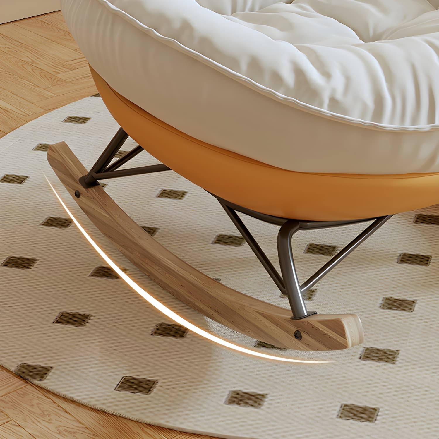 Indoor Contemporary Rocking Chair with Beige Upholstered and Wood Legs - image 16