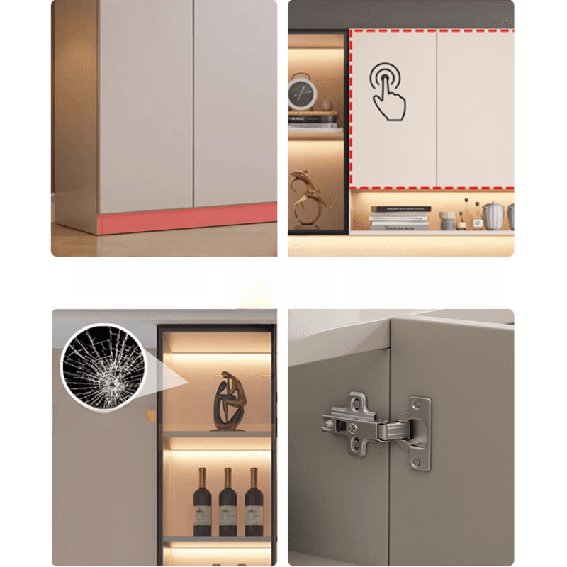 Modern Timber Countertop Server with Glazed Door Hutch, Narrow Size, Six Internal Shelves for Kitchen Cupboards - image 6