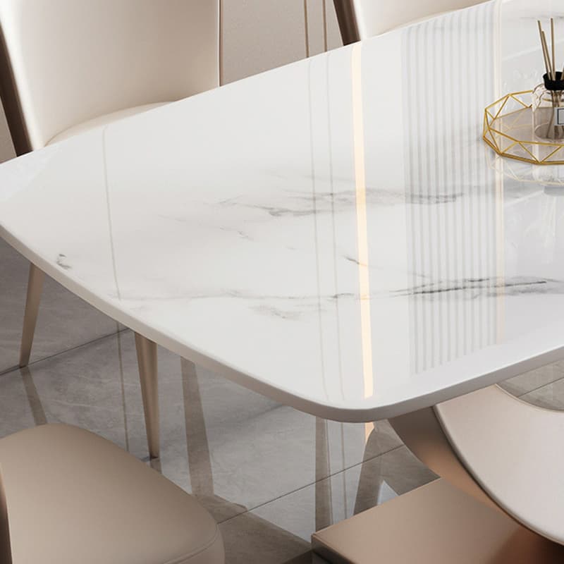 Contemporary Stone Top Dining Table with Metal Pedestal Base - image 9