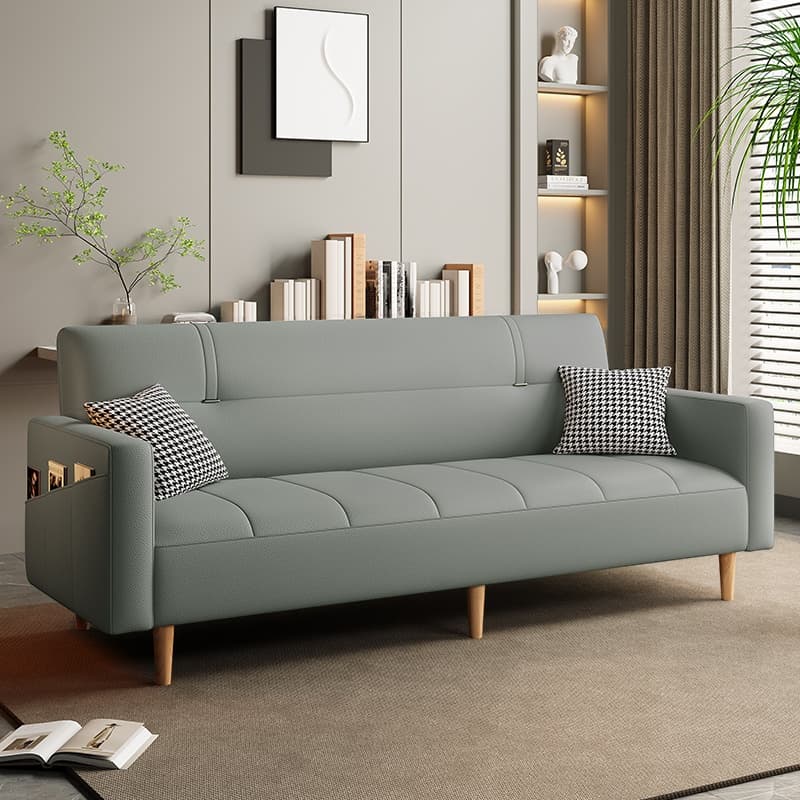 Trendy Solid Color Scratch-immune Convertible Sofa in Grey/Beige/Ecru with Arm, 4-seater/2 People/Seats 3, and 2 Pillows