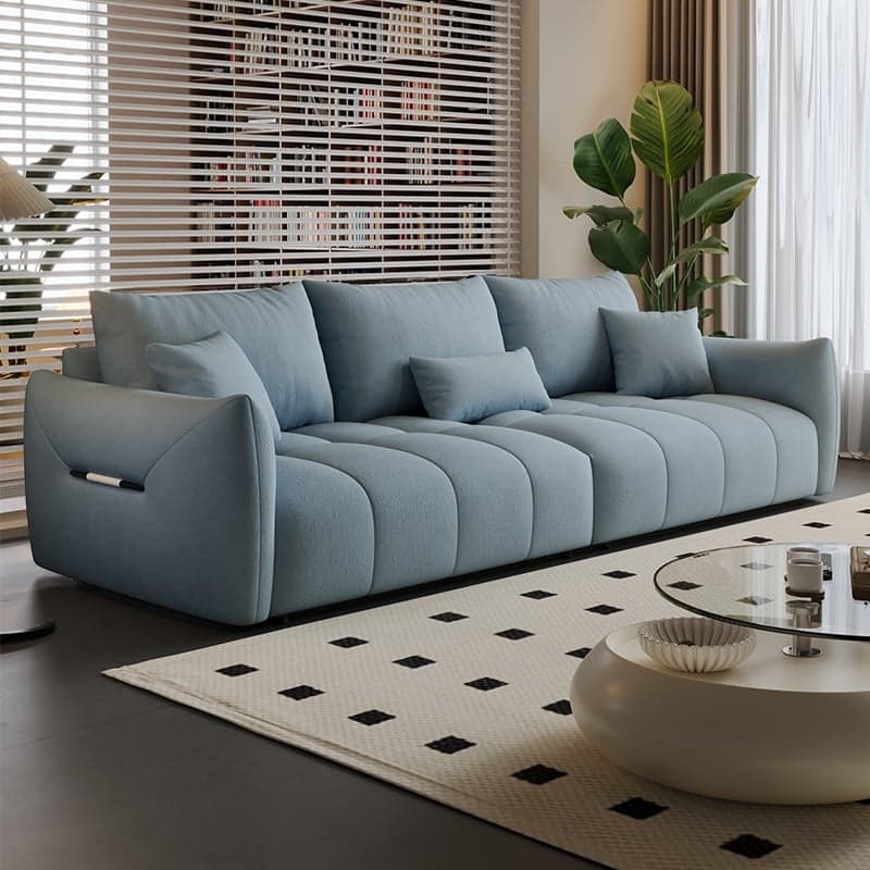 Modish Solid Color Scratch-durable Standard Sofa in Midnight Black/Mocha/Off-White, Seats 3 with 3 Pillows - image 3