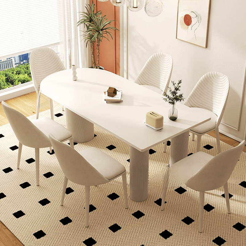 Art Deco Peninsula Dining Table with White Slate Stone Fixed Tabletop at Standard Height - image 5