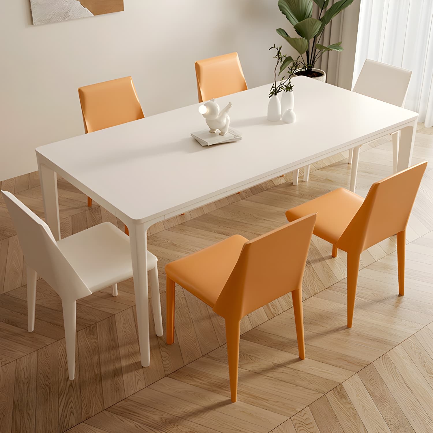 Modern Stone Top Dining Table with Beige Metal Legs and Standard Height for Kitchen & Dining - image 12