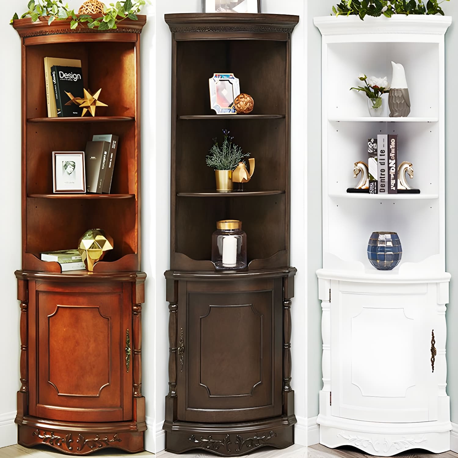 Solid Wood Triangle Corner Cabinet in Rubber Wood with Storage Shelves - image 13
