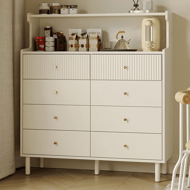 Chalk Casual Raw Wood Console Dresser/Bachelor Chest with Shelves, 8 Drawers/4 Drawers, Vertical Orientation