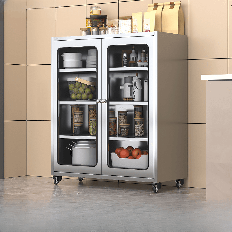Metallic Sideboard on Roller Wheels with Stainless Steel Countertop - image 5