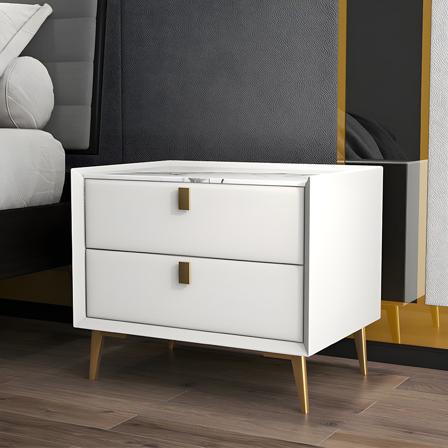 Glam 19'' Tall Bed Nightstand Solid Wood 2-drawer Legs Included Accent Table Nightstand - image 13