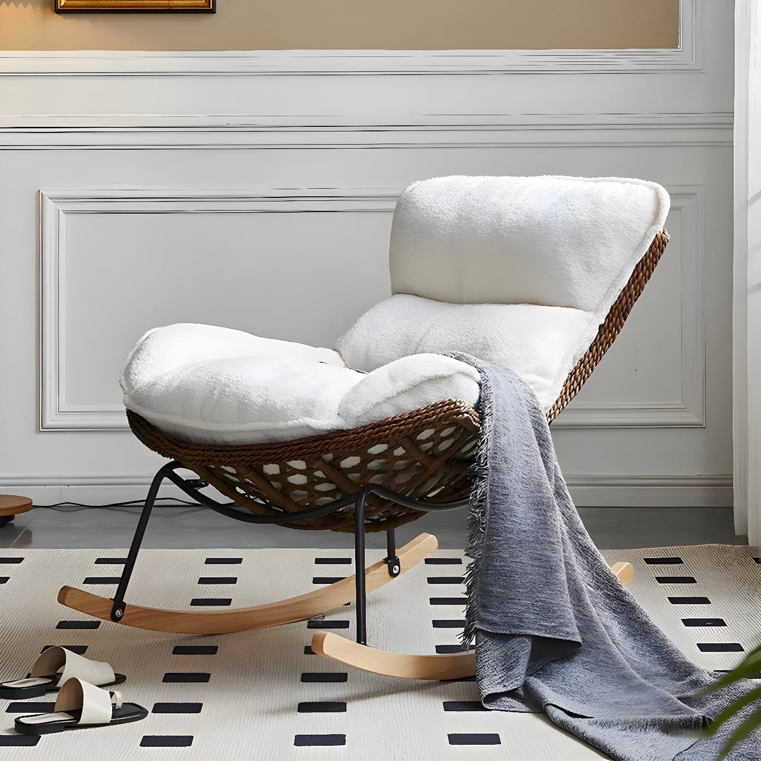 Elegant Walnut Wood Rocking Chair for Modern Living - Upholstered Seating and Stylish Track Arms - image 5