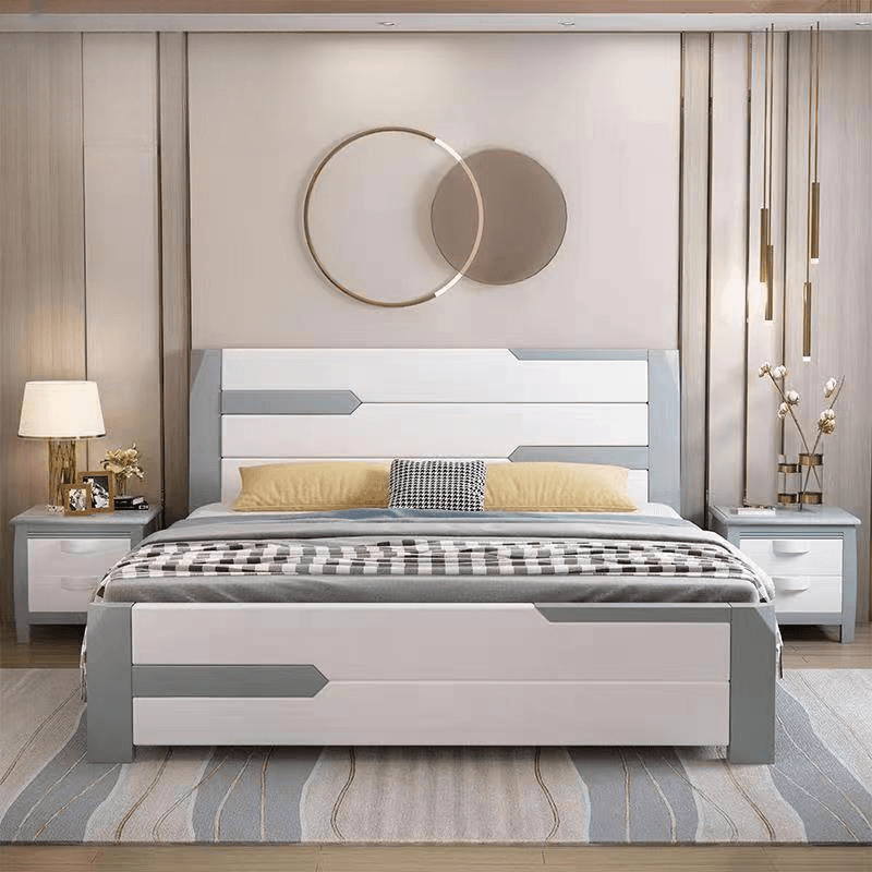 Solid Color Natural Wood Storage Bed with 2 Drawers for Living Room