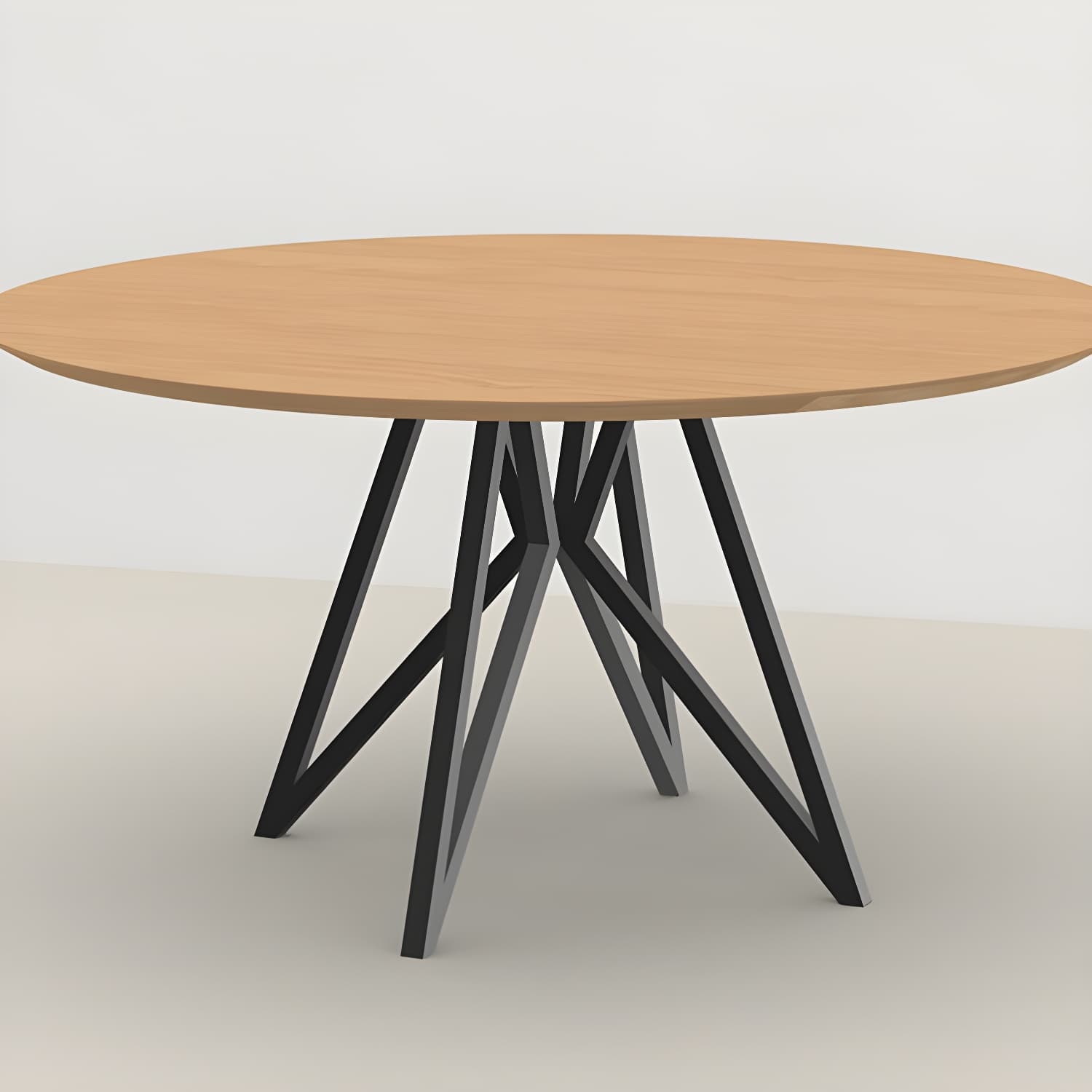 Metal Contemporary Round Dining Table Pine Wood Top Table for Dining Room