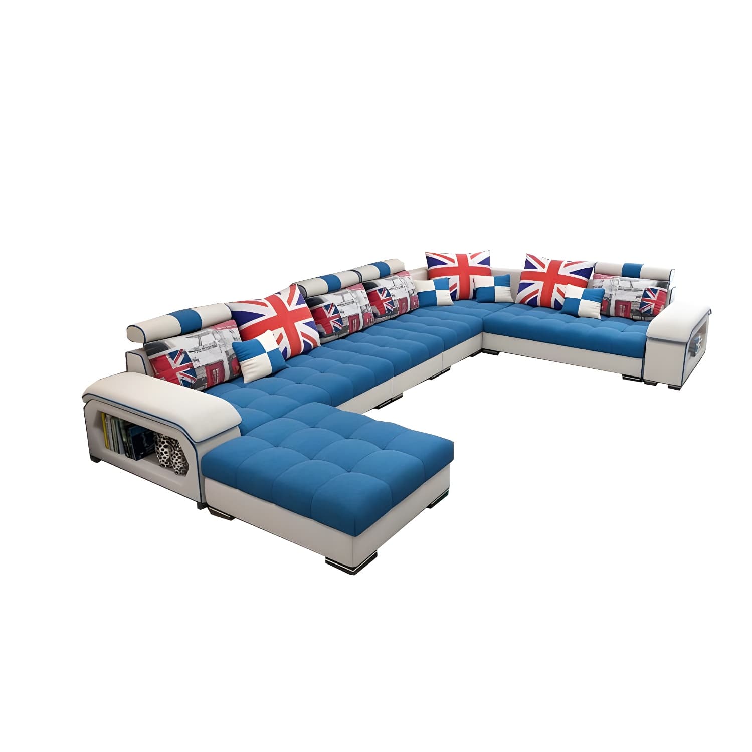Modern Wooden U-Shape Reversible Modular Corner Sectional Set with Storage and Ottoman
