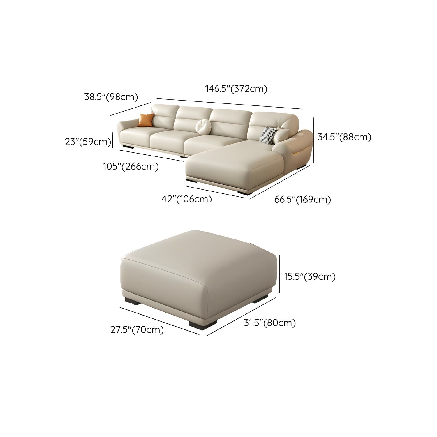 Modern Beige Upholstered Sectional Sofa with Flared Arms and Cushion Back Design - image 17