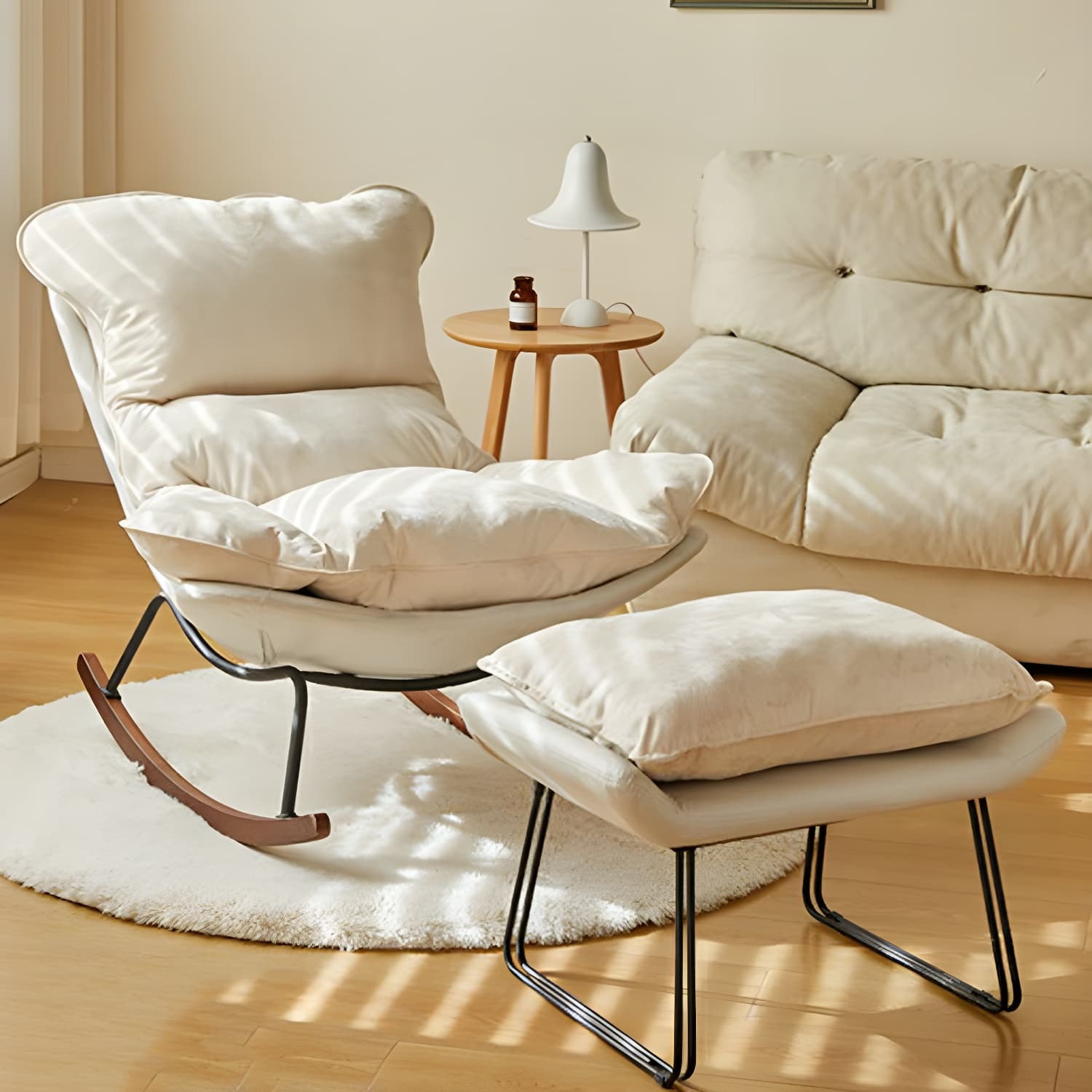 Stylish and Comfortable Modern Upholstered Rocking Chair with Natural Wood Legs - image 11