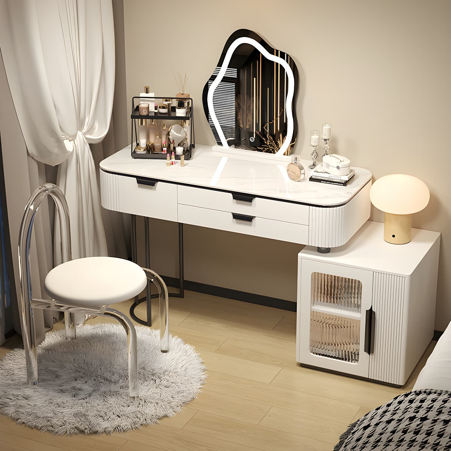 Contemporary Stone Top Vanity Table Set with Mirror and Stool Glam Slate Dressing Table - image 6