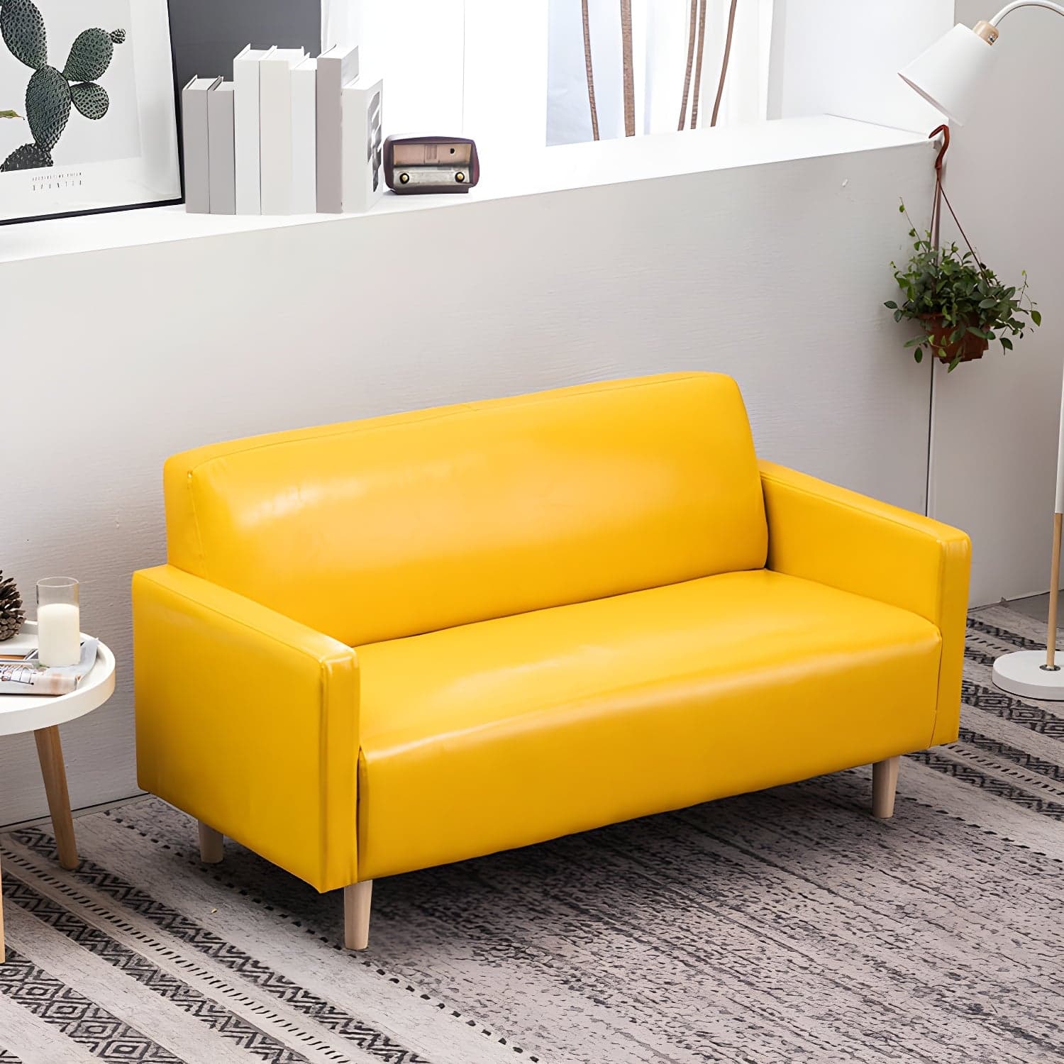 Scandinavian Tuxedo Arm Sofa with Tight Back 27.16" High Faux Leather - image 11