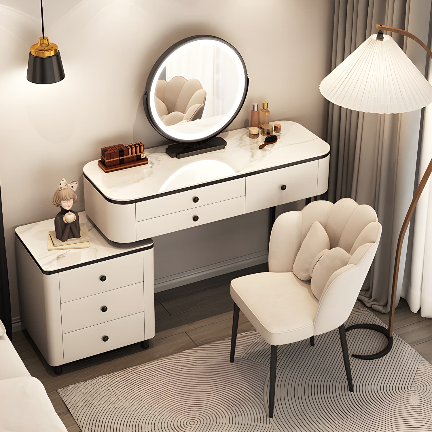 Contemporary Stone Vanity Desk Removable Vanity Dressing Table