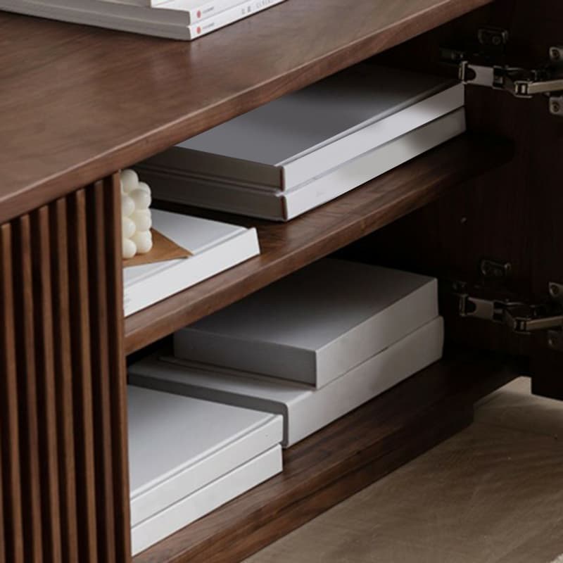 Scandinavian Wood TV Stand with Low Height, Cabinet, and Ventilation Features - No Assembly Required - image 12