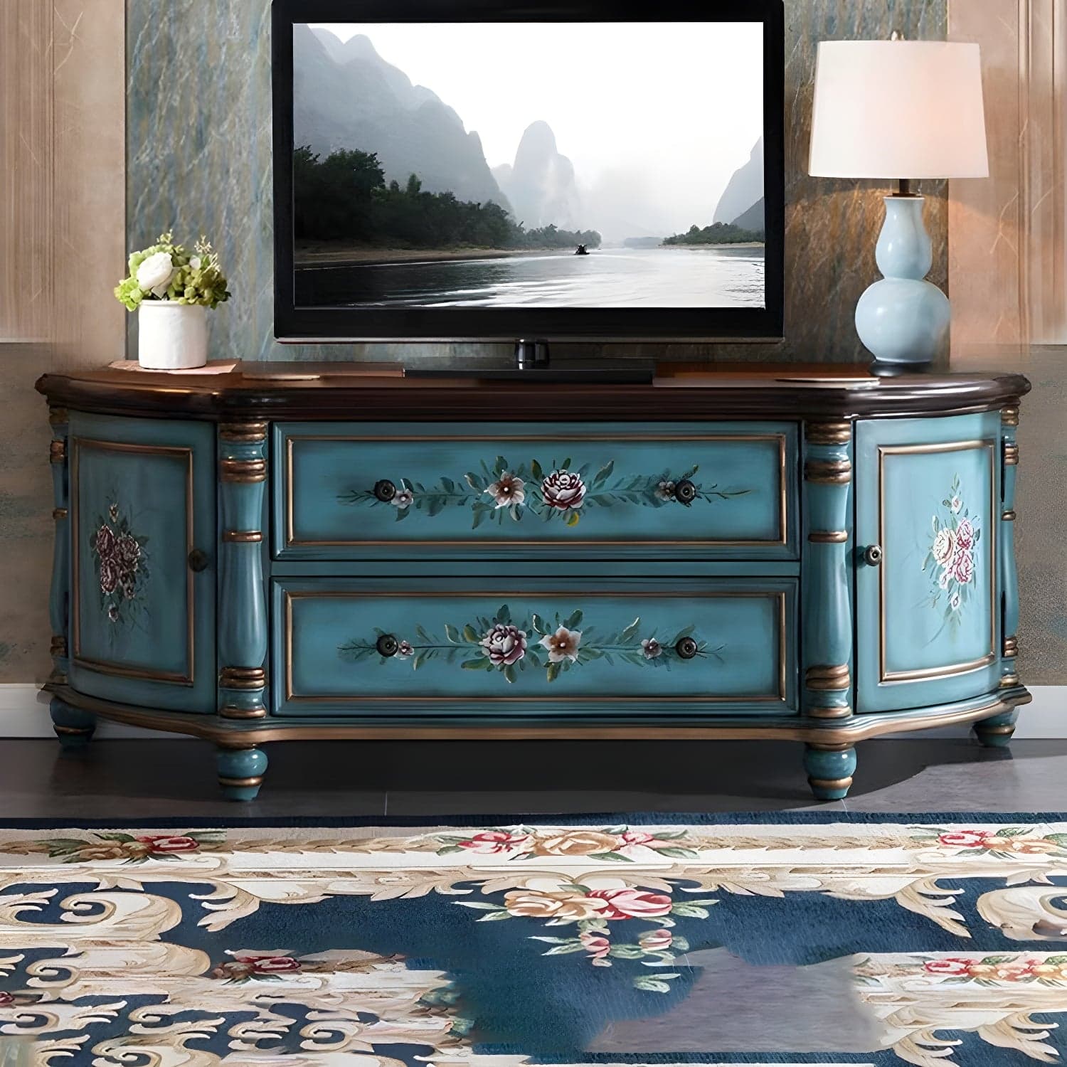 Traditional Birch Wood Media Console Matte Finish TV Media Stand with Drawers - image 3