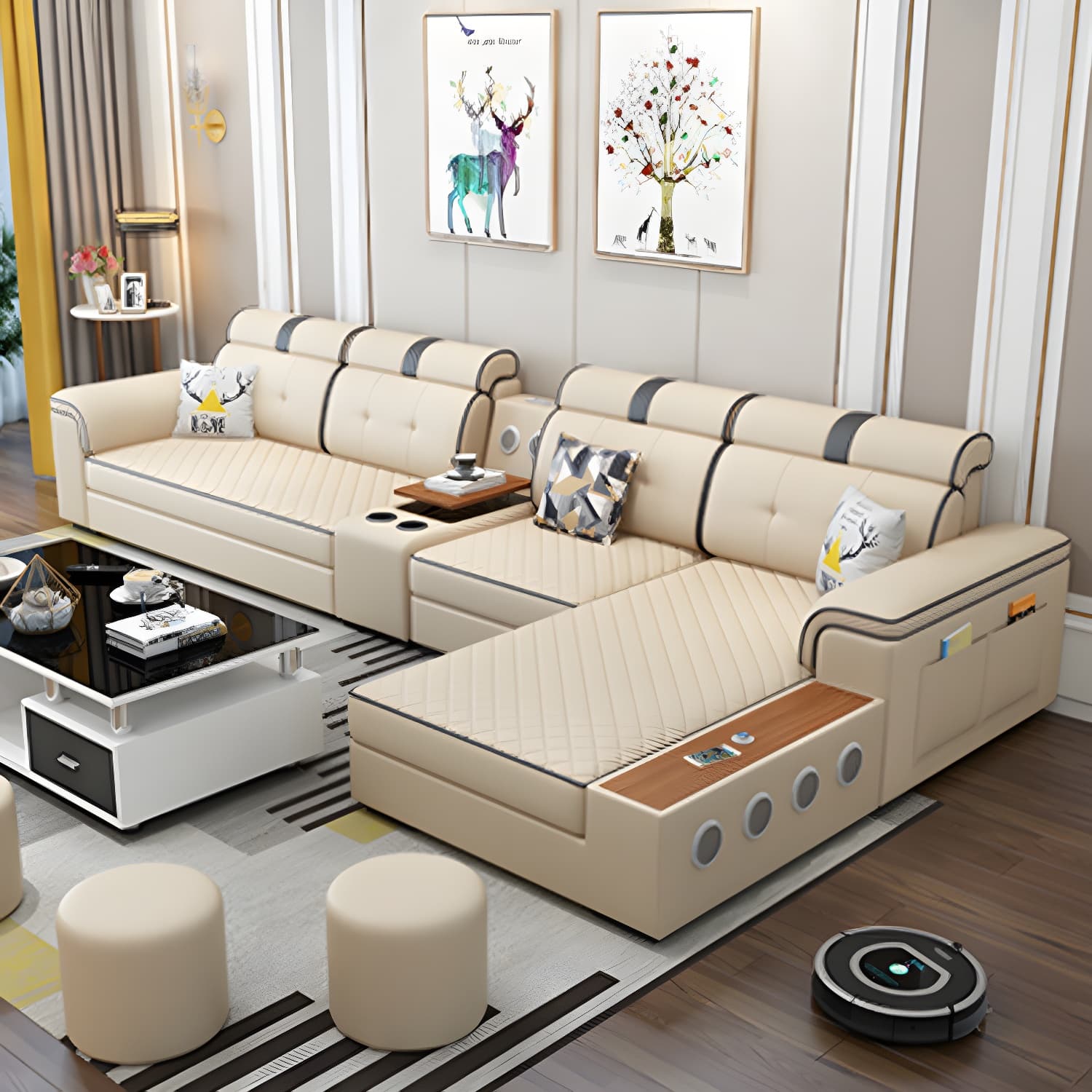 Modern Faux Leather Sofa Stain-Resistant Pillow Top Arm Furniture Sectionals