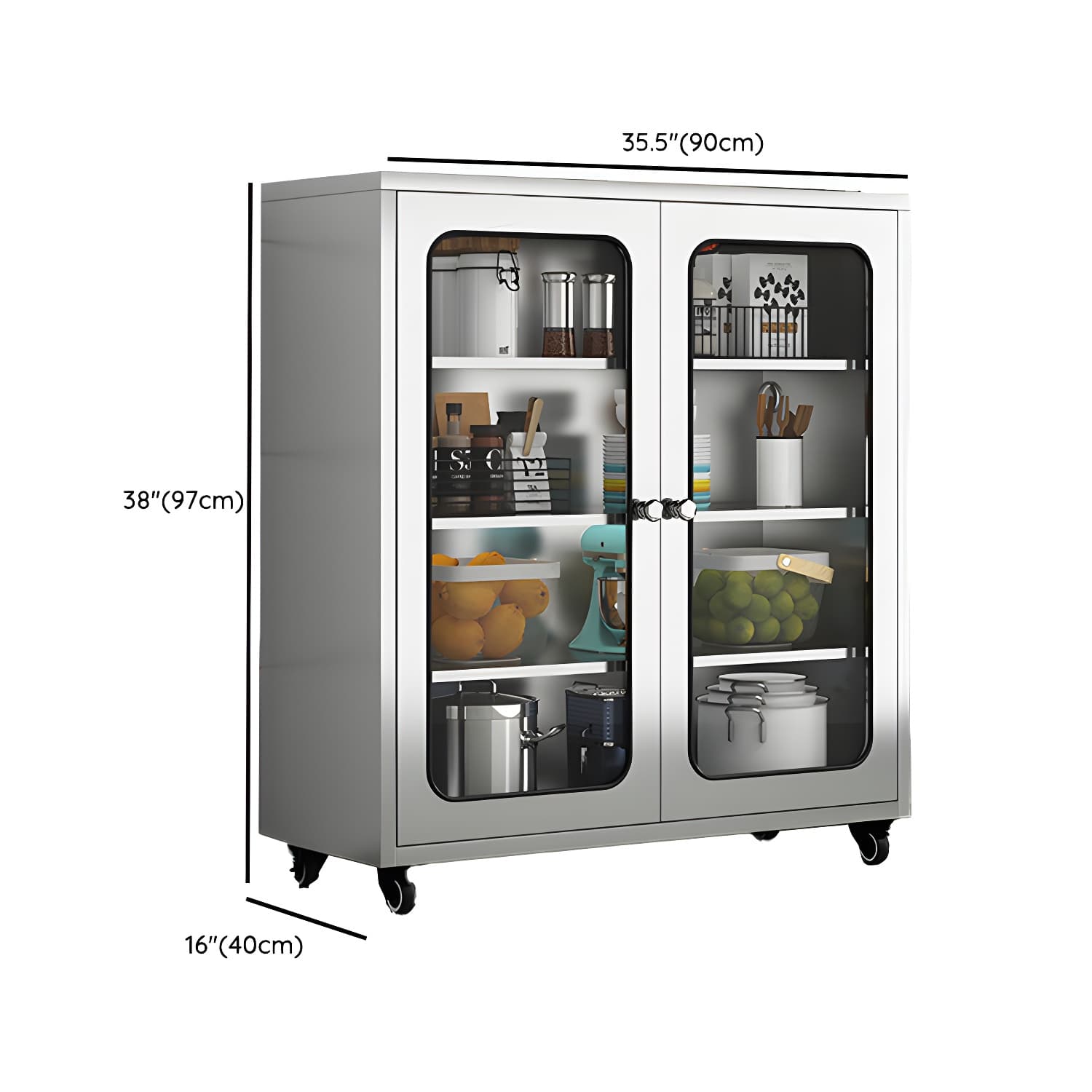 Chrome Stainless Steel Sideboard Cabinet with Cabinets, Adjustable Shelves, and Glass Doors - image 28