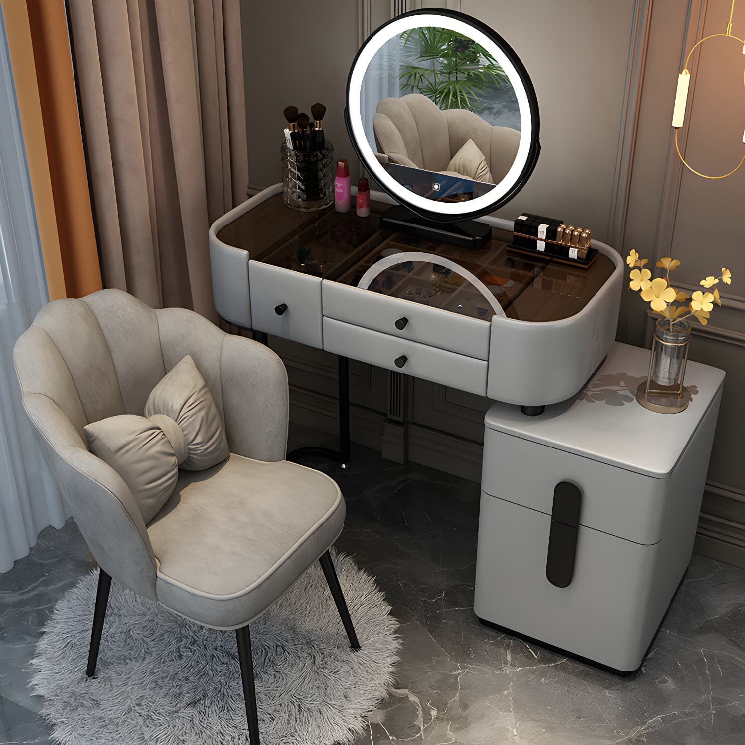5-Drawers Vanity Desk Modern Stone Top Vanity Dressing Table - image 9