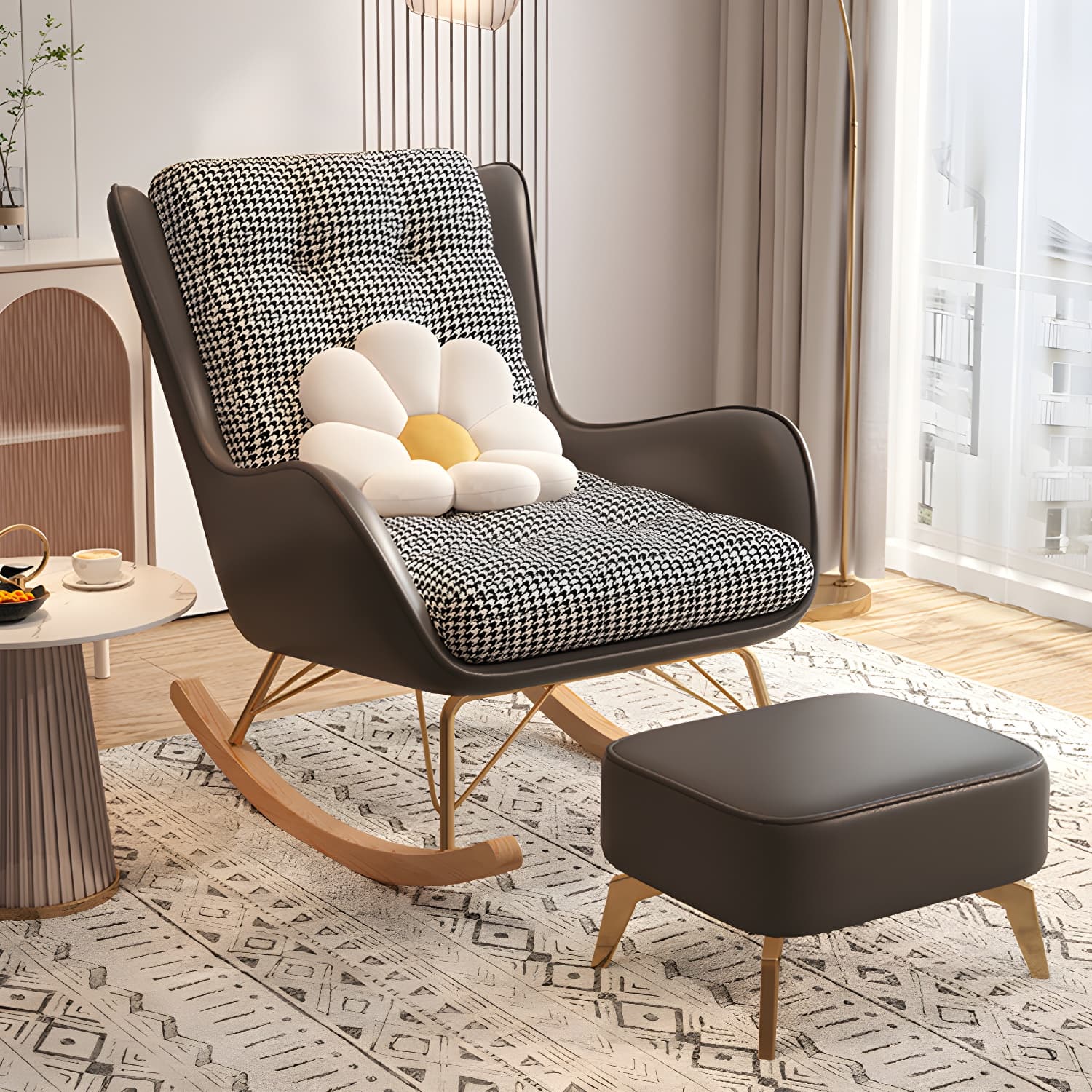 Contemporary Rocking Chair Fabric Upholstered Tufted Wing Chair Back Indoor Rocking Chair - image 7