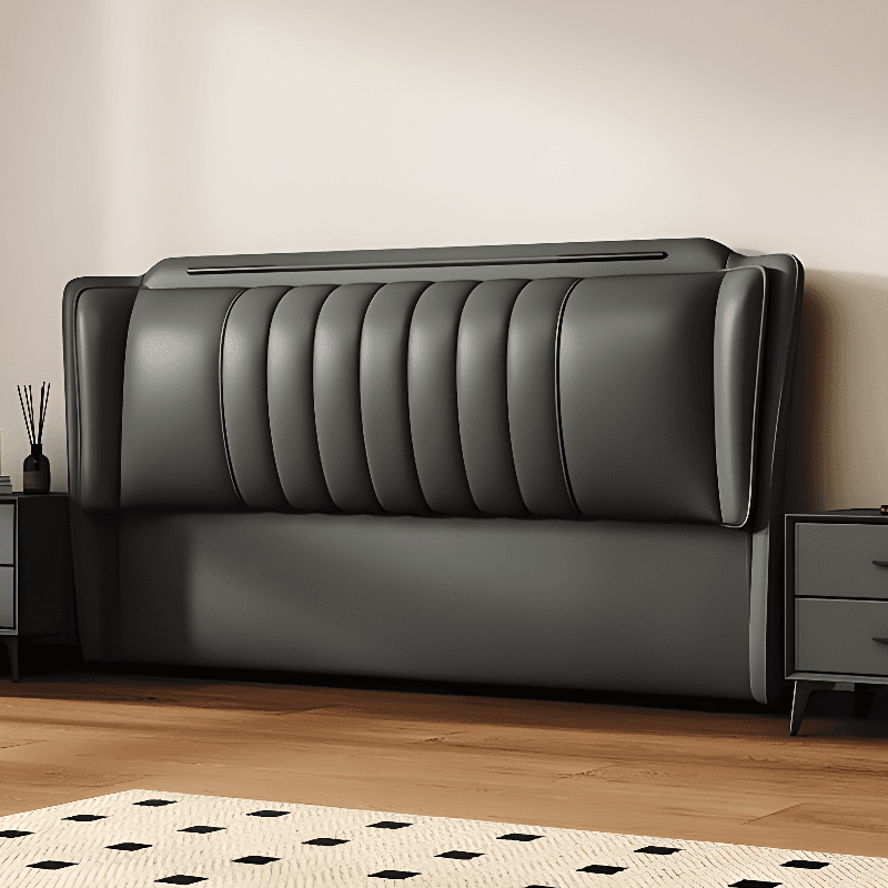 Art Deco Style Wingback Headboard in Pine Wood with No Distressing, Rectangle Shape for King/Queen/Full Bed, Featuring Sponge Upholstery and Standard Height