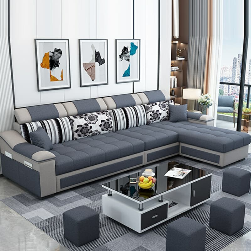 Cushion Back Wood Black 9 Feet Pillow Top Arm Sectional Sofa - image 13