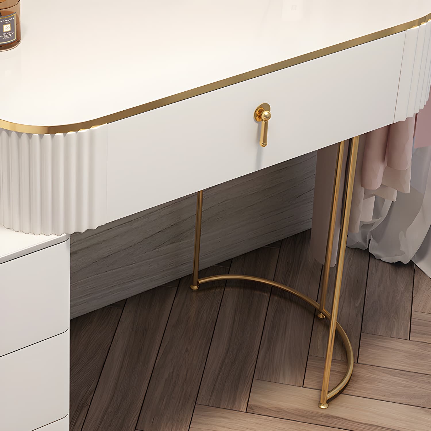 Contemporary Mirrored Wood Top Makeup Vanity Desk White/Gray Dressing Table - image 12