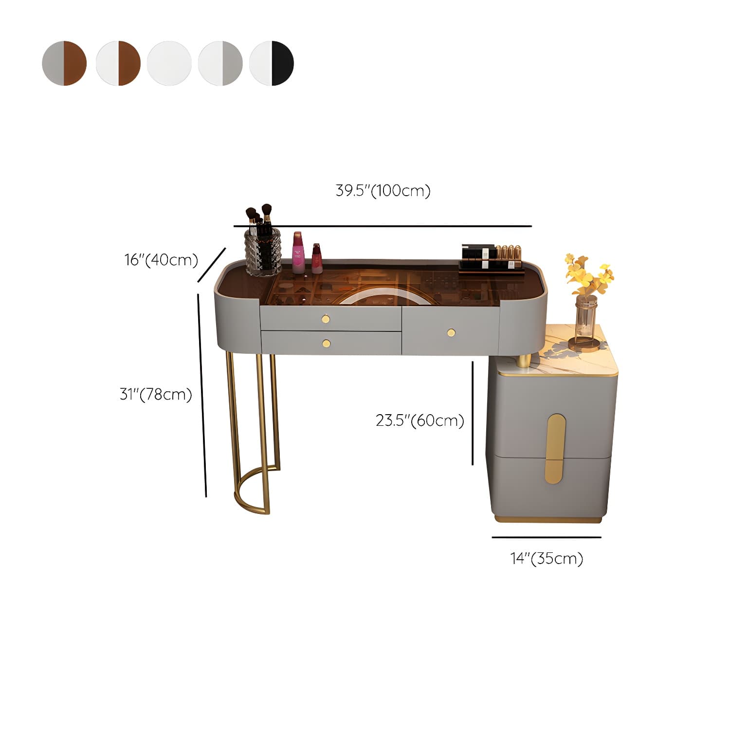 Glass Top Makeup Vanity Storage Box Vanity Dressing Table for Bedroom - image 15