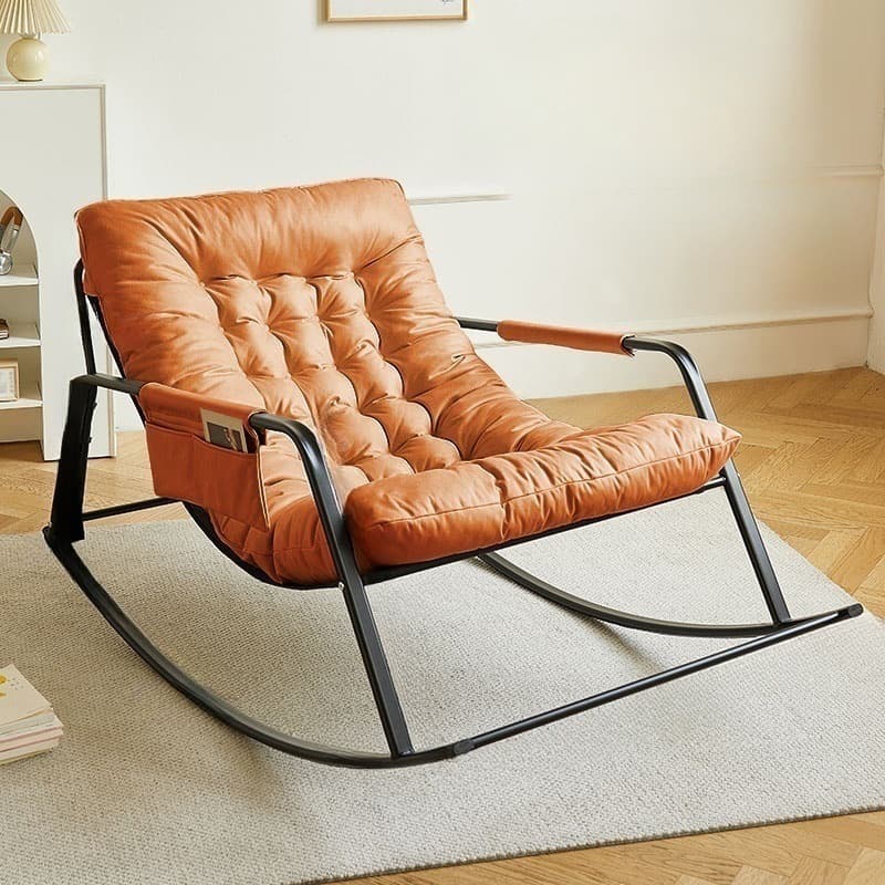 Chic Upholstered Indoor Rocking Chair with Modern Black Metal Legs - image 5